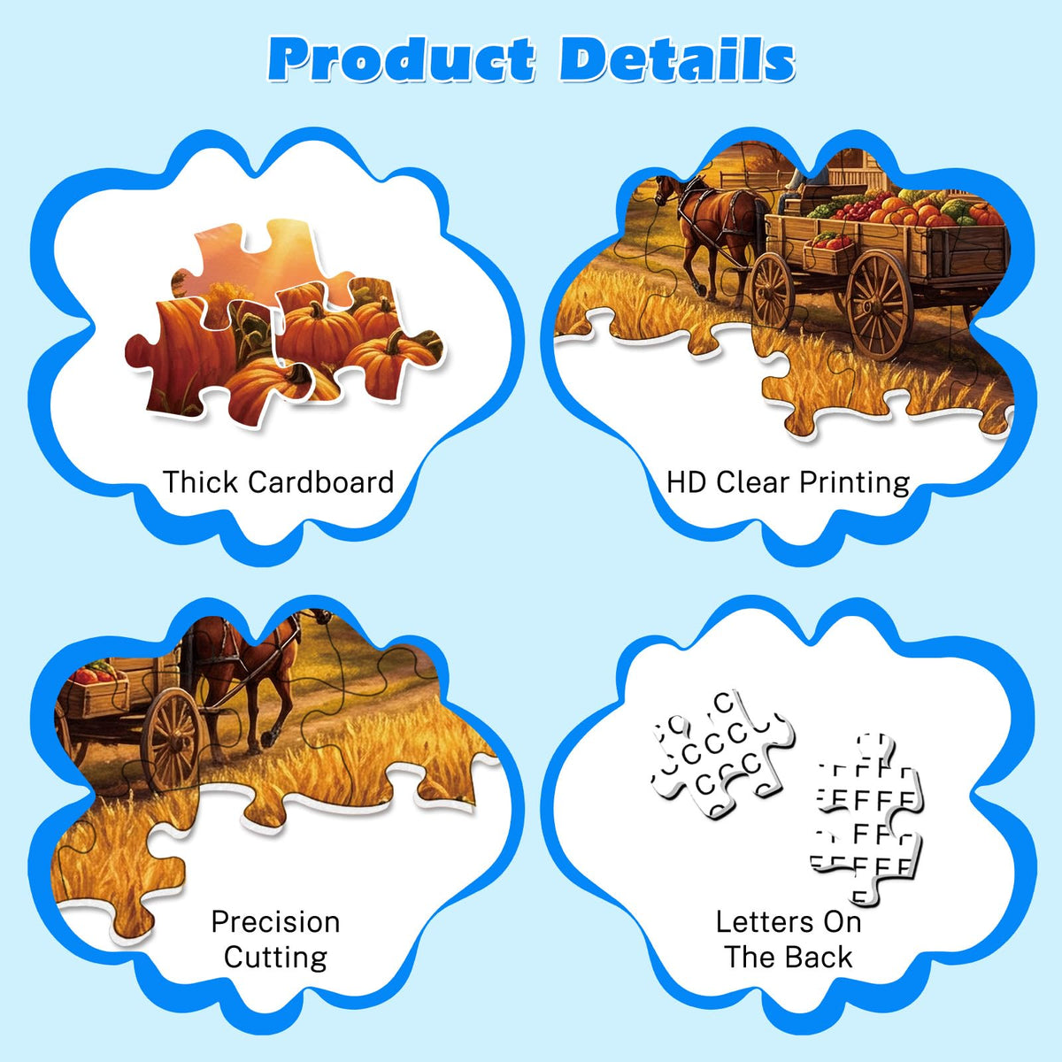 Jomzuci 4-pack 100-piece puzzle showcases autumn farm harvest for cozy autumn evenings