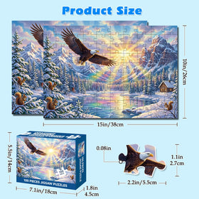 Jomzuci 4-pack 100-piece puzzle reveals winter mountain lake for calm, reflective moments
