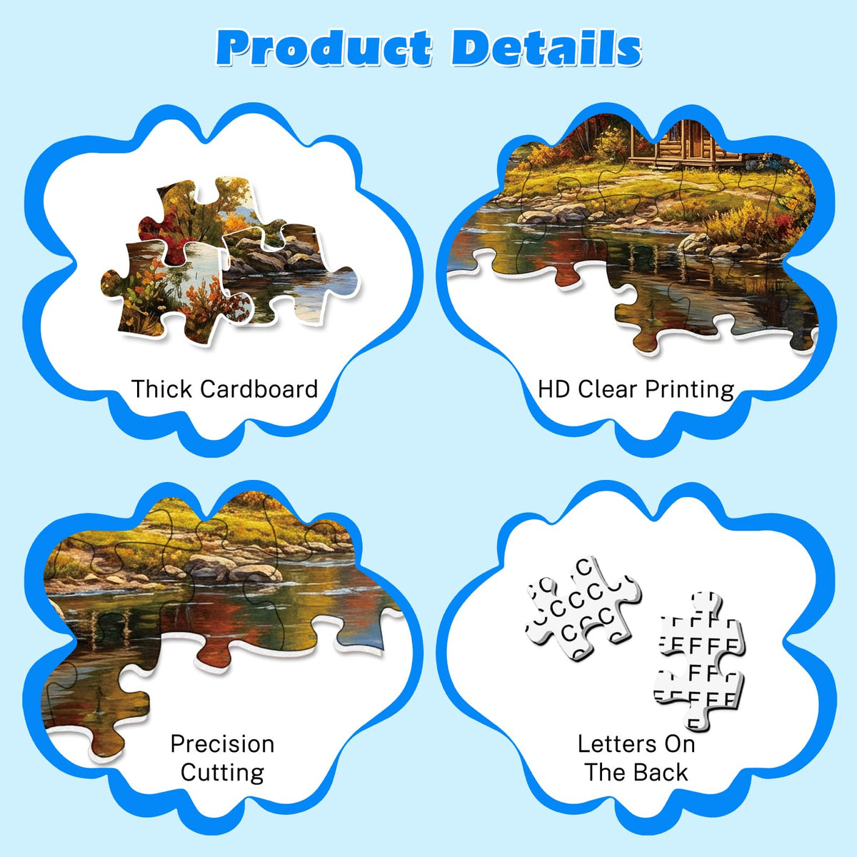 Jomzuci 4-Pack Autumn Forest Cabin puzzle, warm tones to boost concentration.