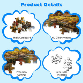Jomzuci 4-Pack Autumn Forest Cabin puzzle, warm tones to boost concentration.