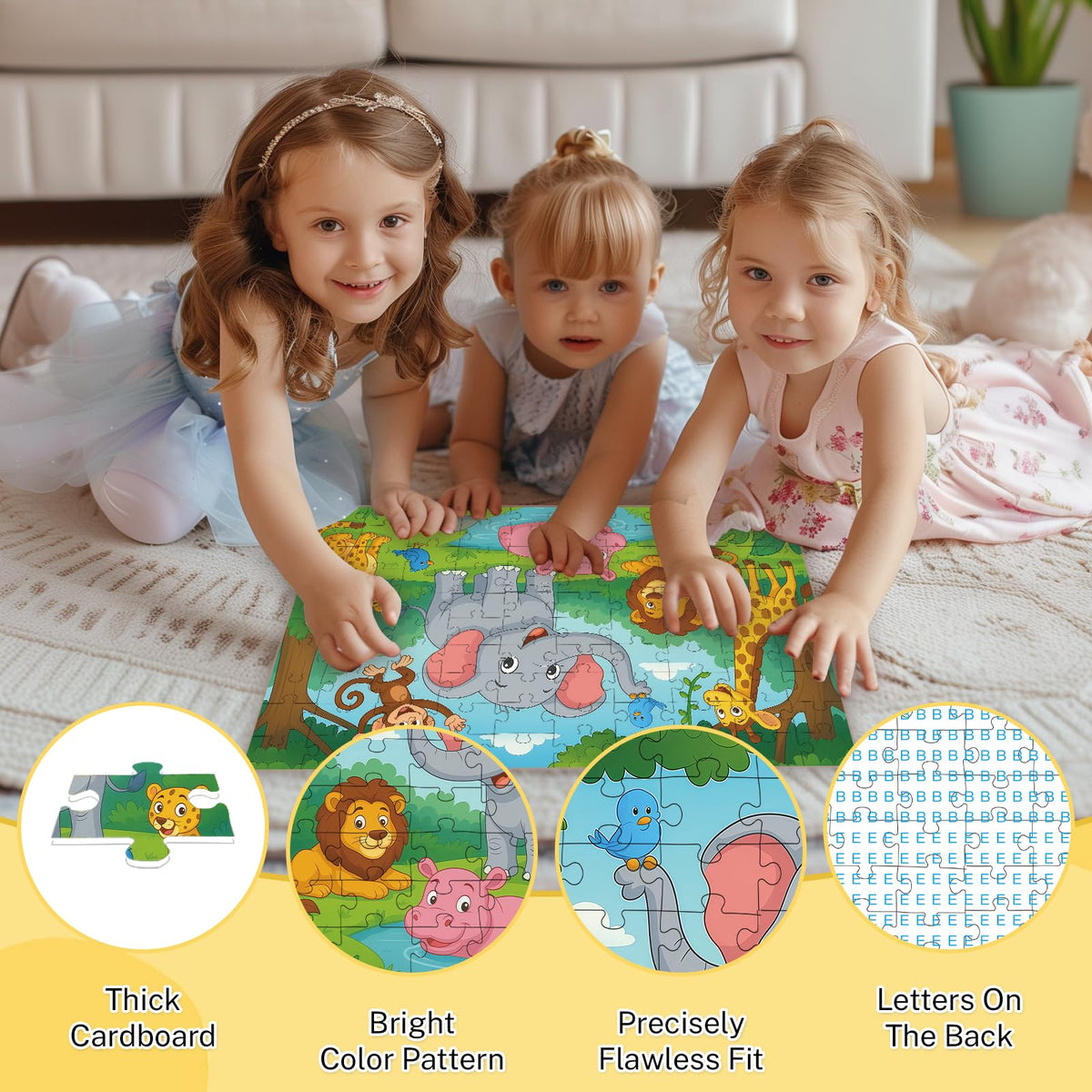 Jomzuci 4-pack puzzles dinosaurs: vivid pieces boost problem-solving skills.