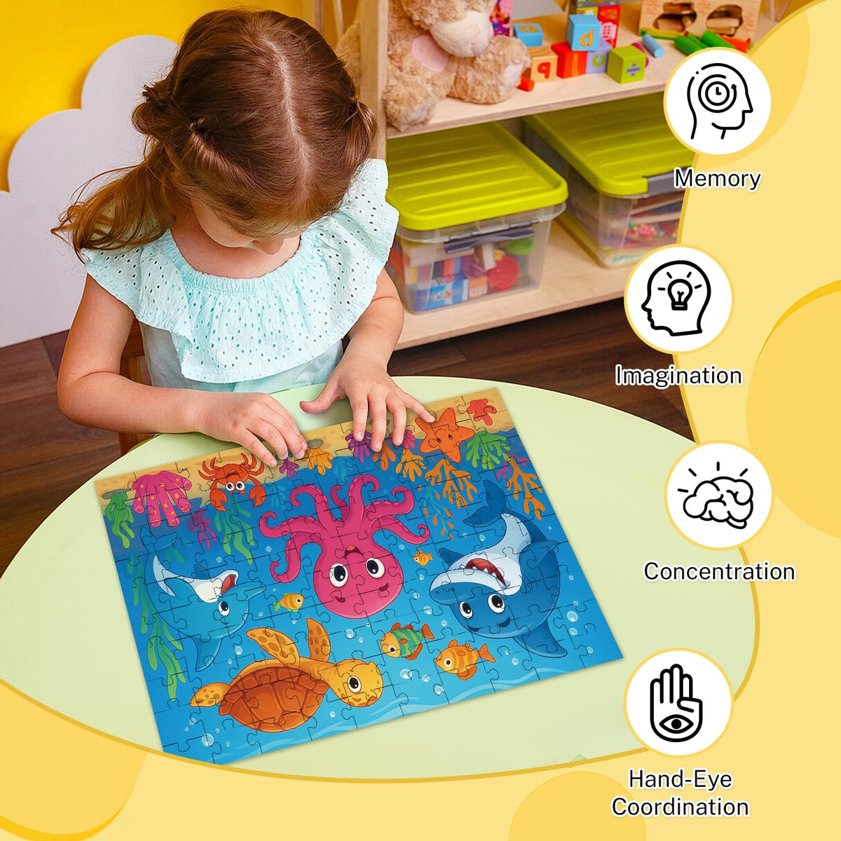 Jomzuci 4-pack puzzles jungle wildlife: animals come alive for imagination.