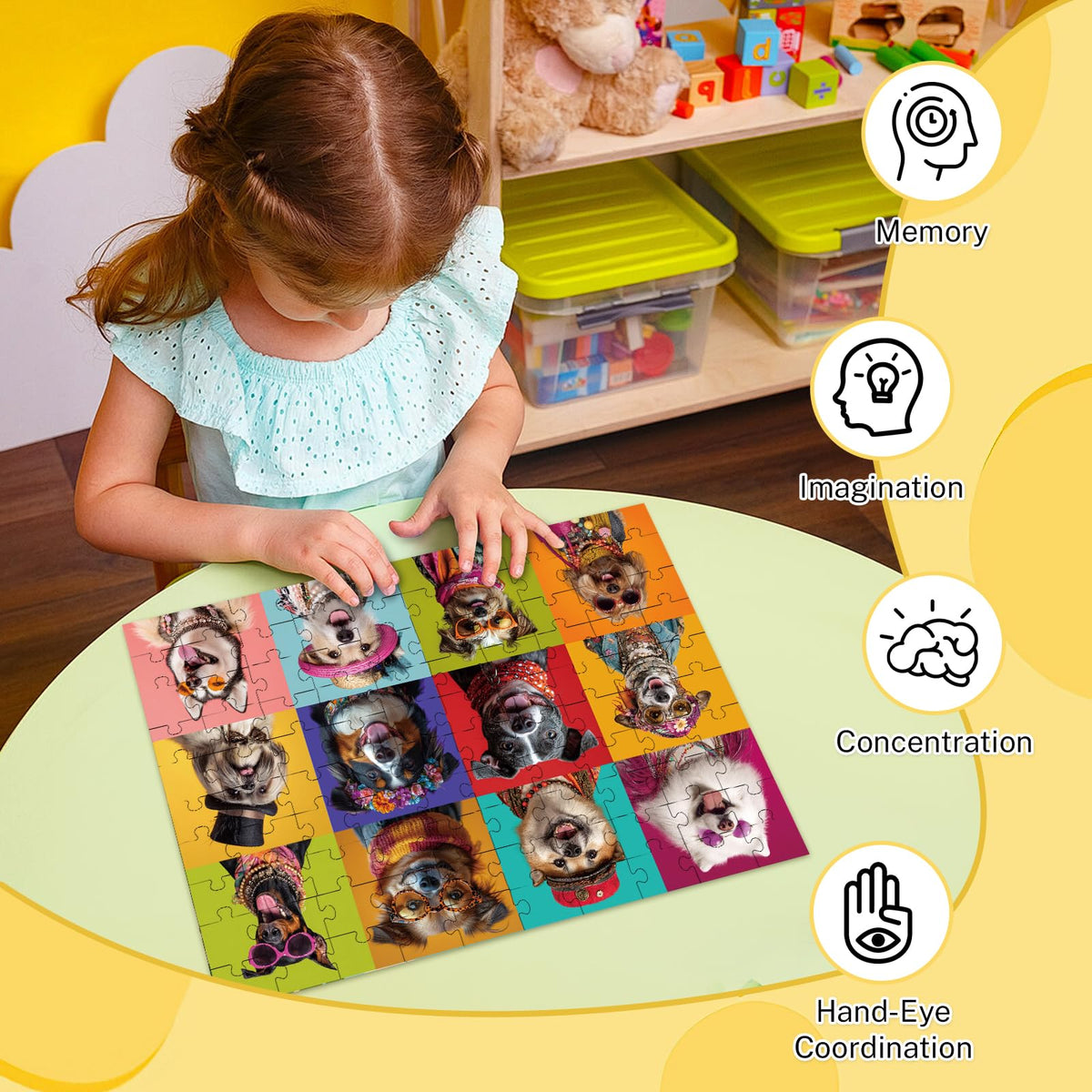 Jomzuci dashing dogs theme puzzle promotes concentration while assembling