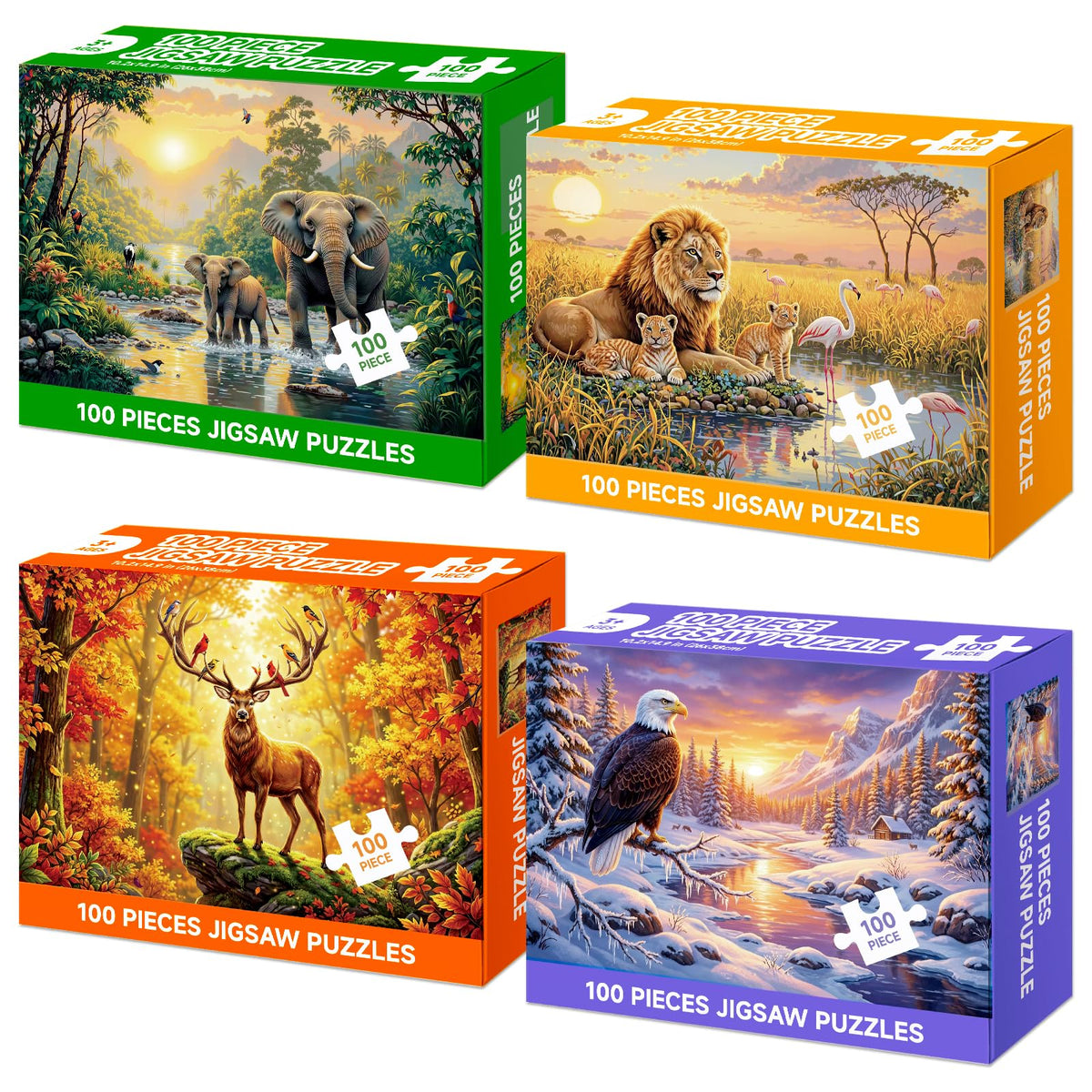 Jomzuci wildlife lions 100pc puzzle, large pieces for easy handling and mindful concentration.