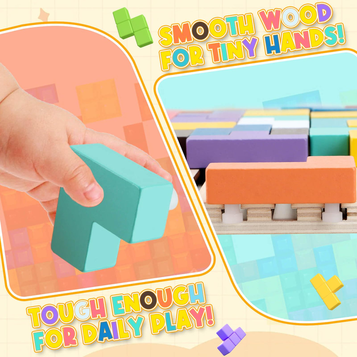 JONEG hand-eye coordination blocks support fine motor skill development.