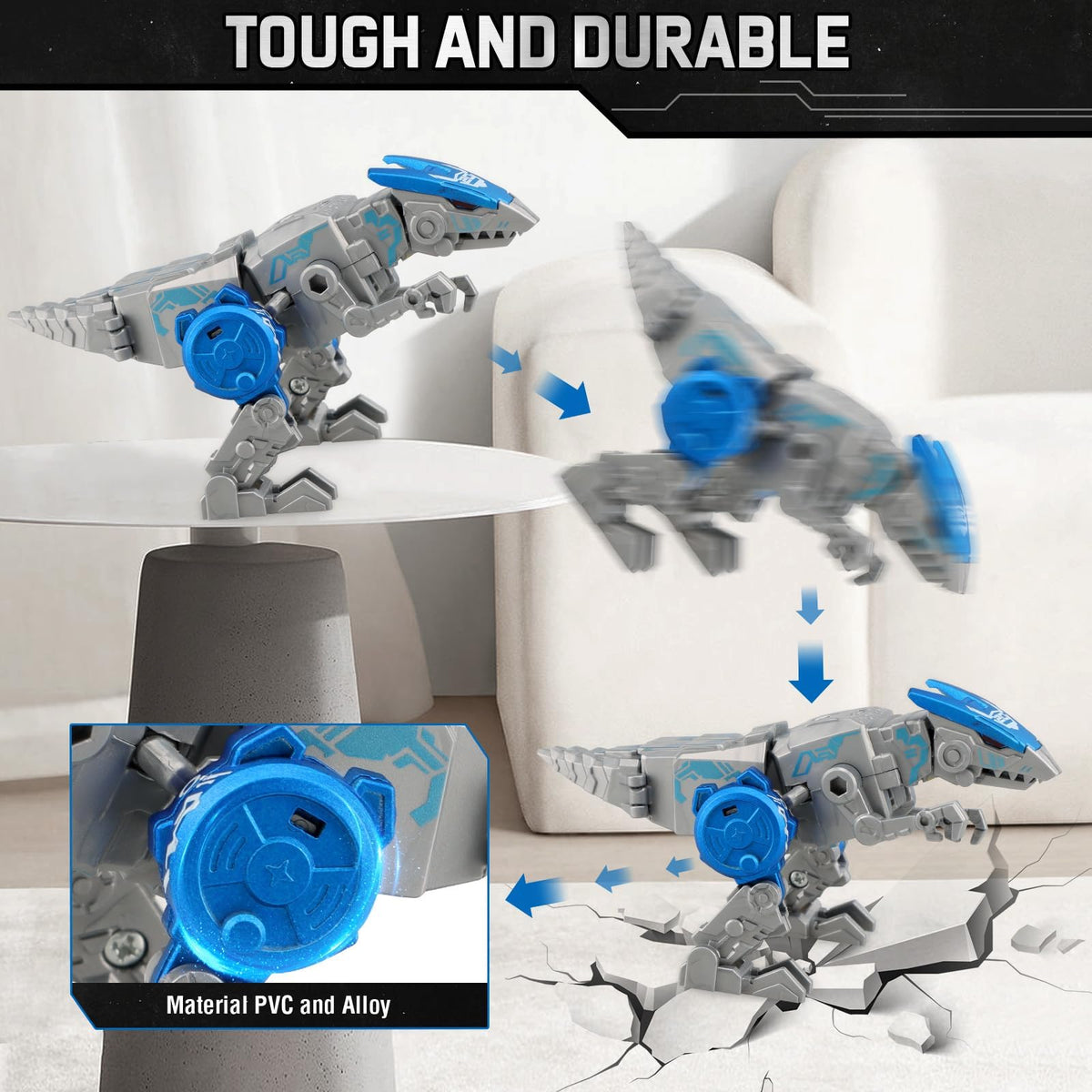 JONEG multi-form play as robot dinosaur transitions between modes.