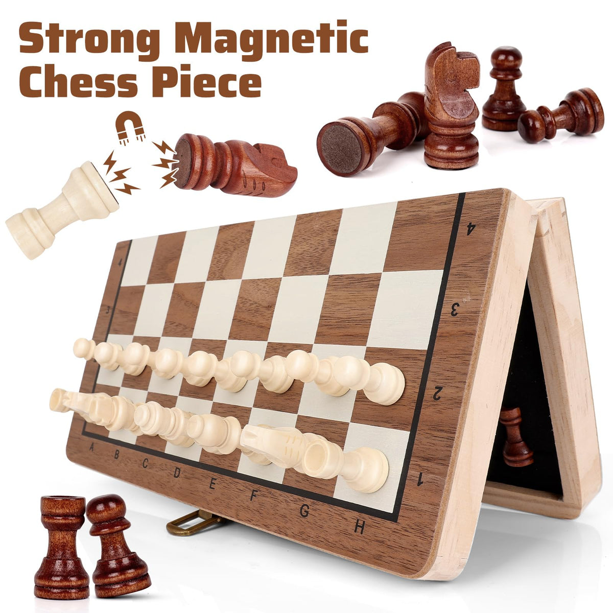 Joneytech magnetic chess pieces securely attach during play on the board.