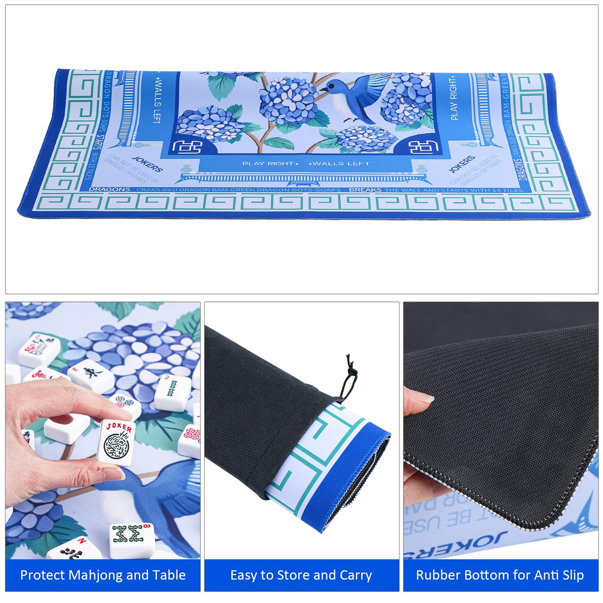 Anti-slip rubber backing keeps the mat steady during tableside play