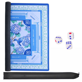 Blue Jongyance Mahjong mat showing instruction design for quick setup