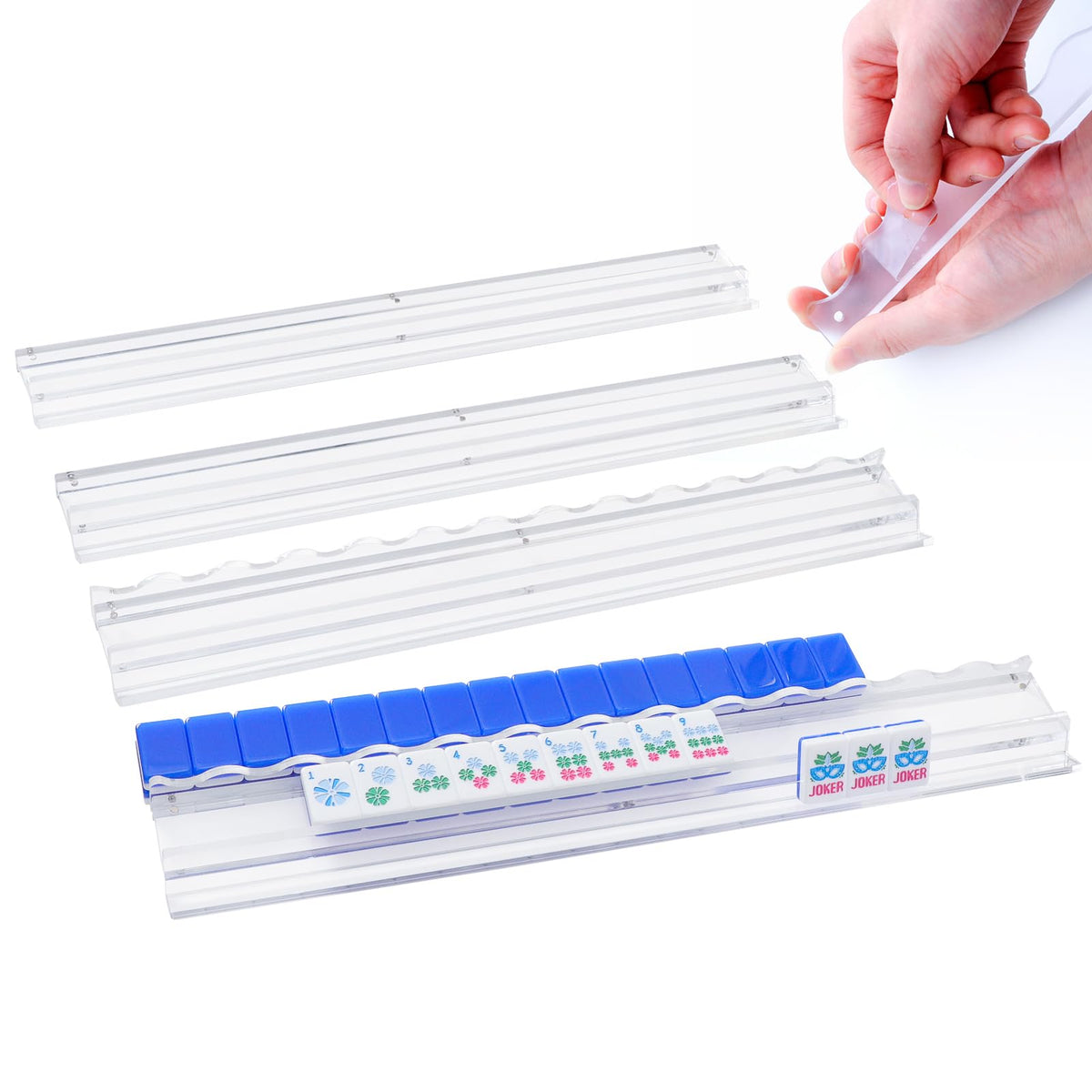 Jongyance clear mahjong racks front view show sturdy acrylic for easy tile layout