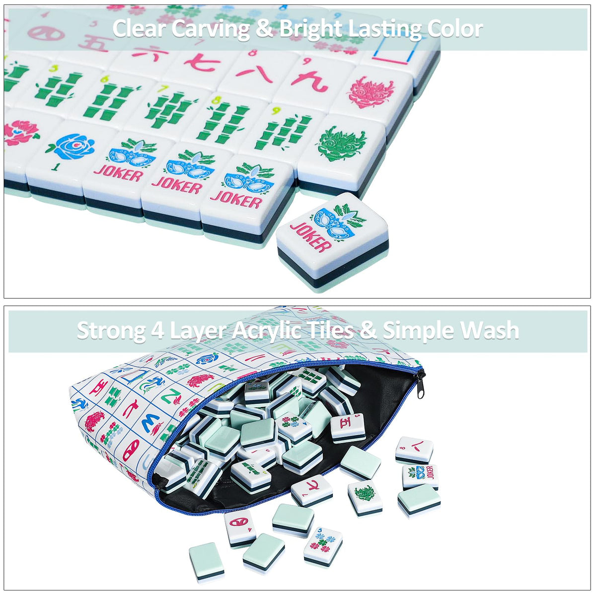Jongyance Mahjong bag and packaging shown for easy storage and travel.