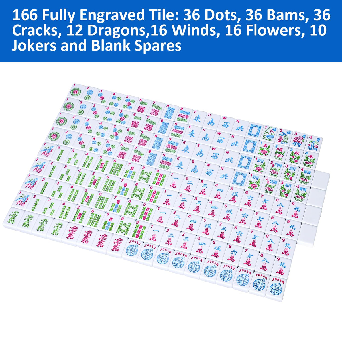 Jongyance mahjong tiles with clear engravings for quick recognition during play