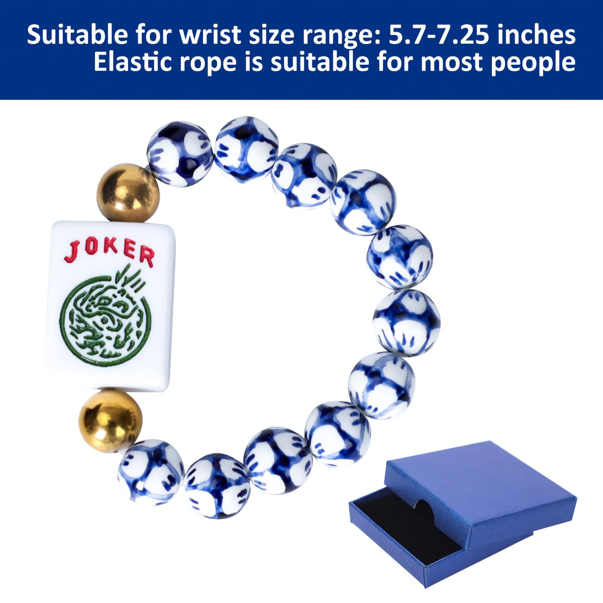 Jongyance wrist-elastic mahjong charm fits 5.7 to 7.25 inch wrists comfortably.