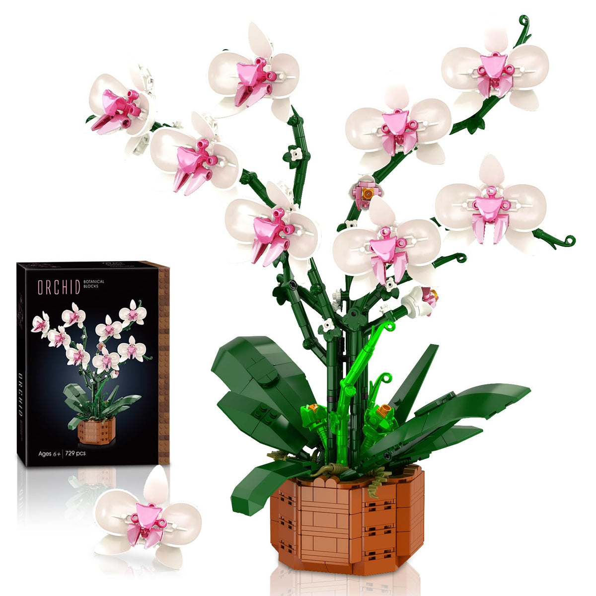 Joniuuca orchid building blocks set with LED light showing a lifelike glow for elegant decor
