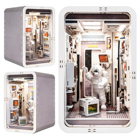 Joohour Space Capsule Book Nook front view with ambient lighting for cozy reading corners.