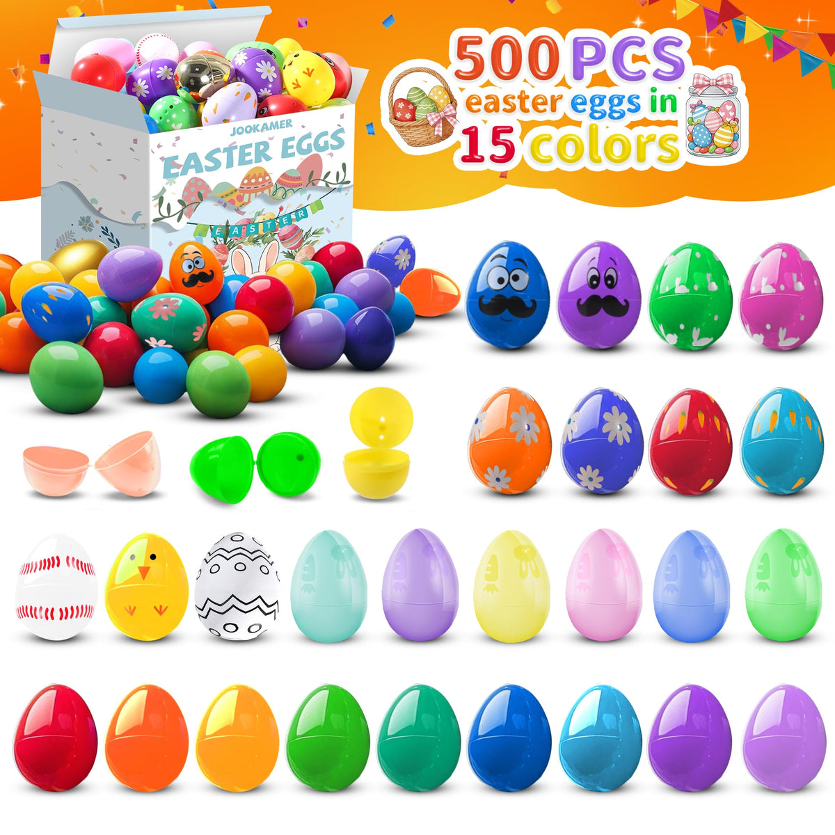 Jookamar bright colored Easter eggs assortment for decorations and games