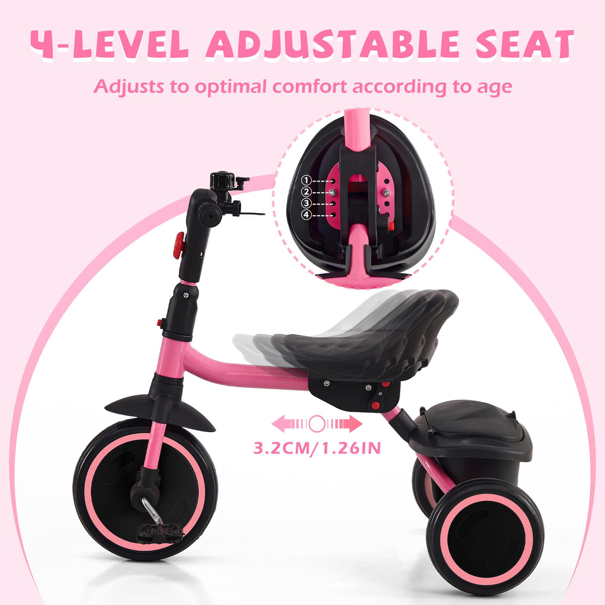 JooKiddie Tricycle with bell adds fun and easy signaling