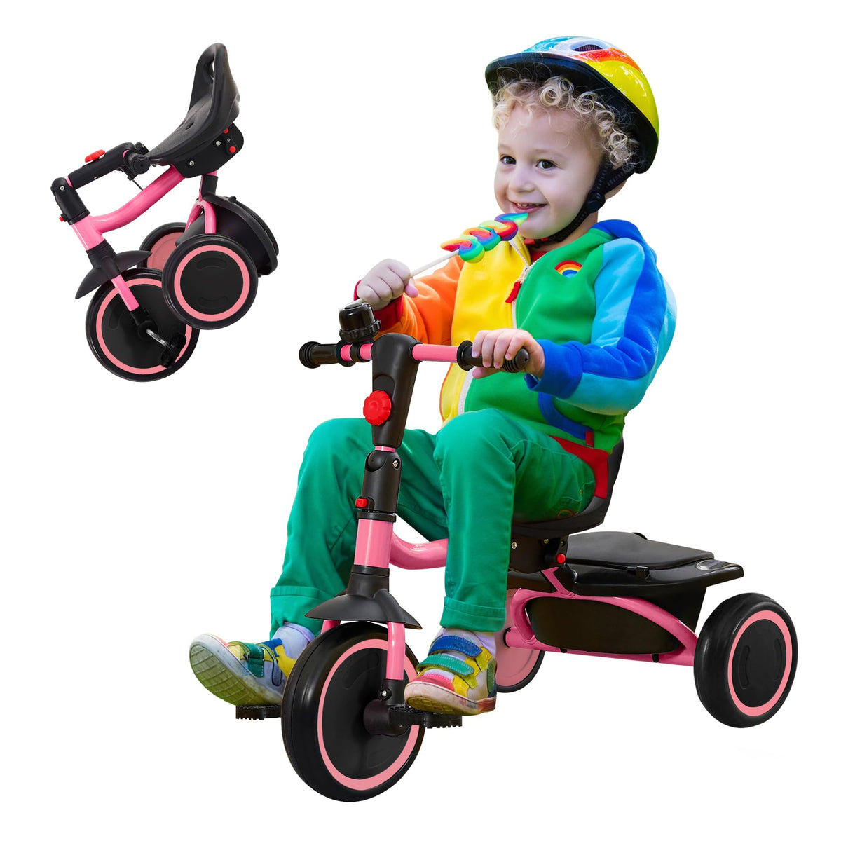 JooKiddie Toddler Tricycle pink front view promotes stability and balance during early rides