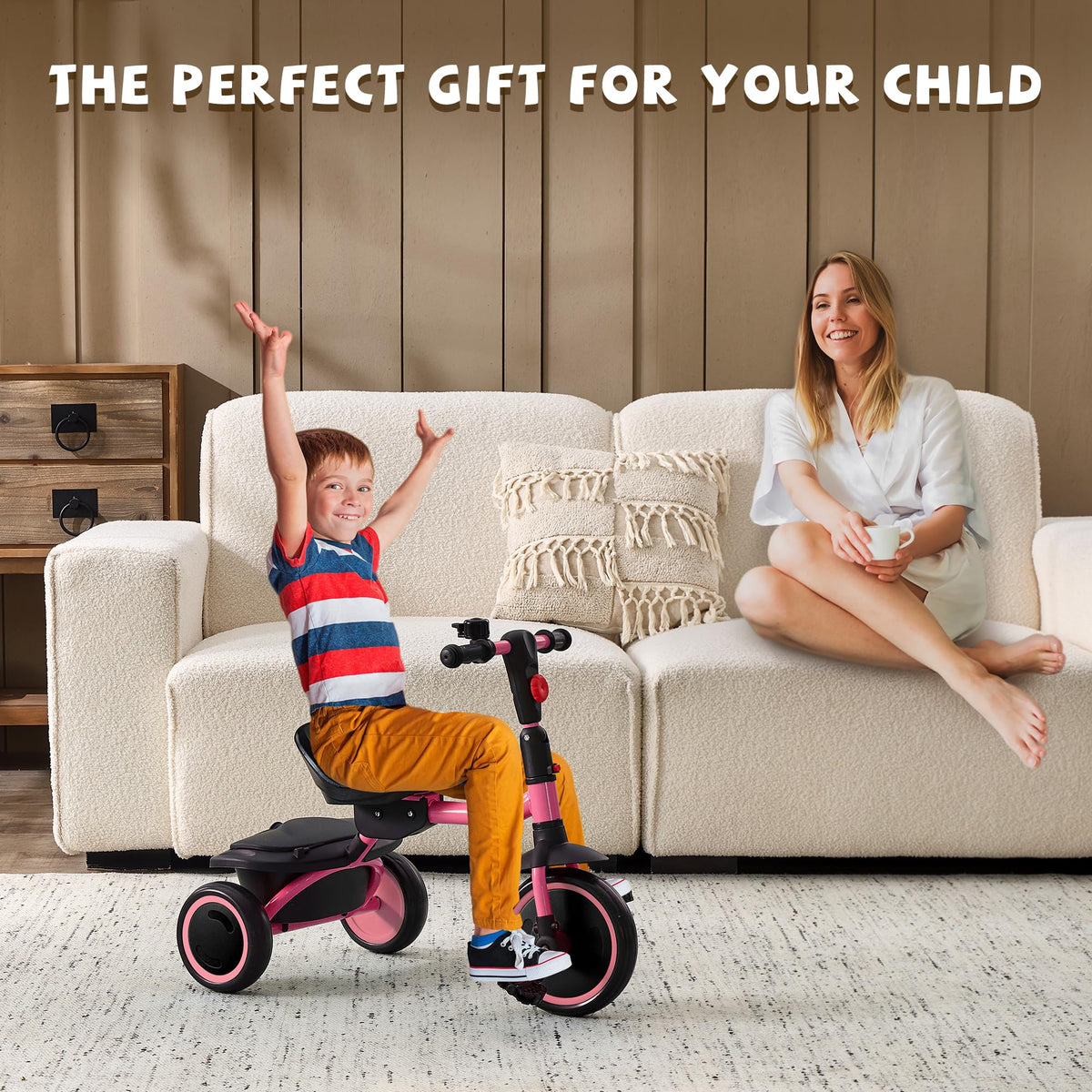JooKiddie Tricycle seat adjustment in four positions ensures comfort