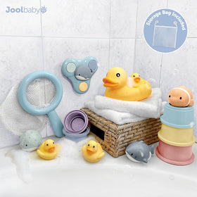 Jool Baby colorful bath squirts promote easy squeezing and splash fun
