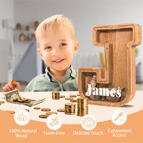 JOOMLAFLY initial letter piggy bank wood design shows personalization