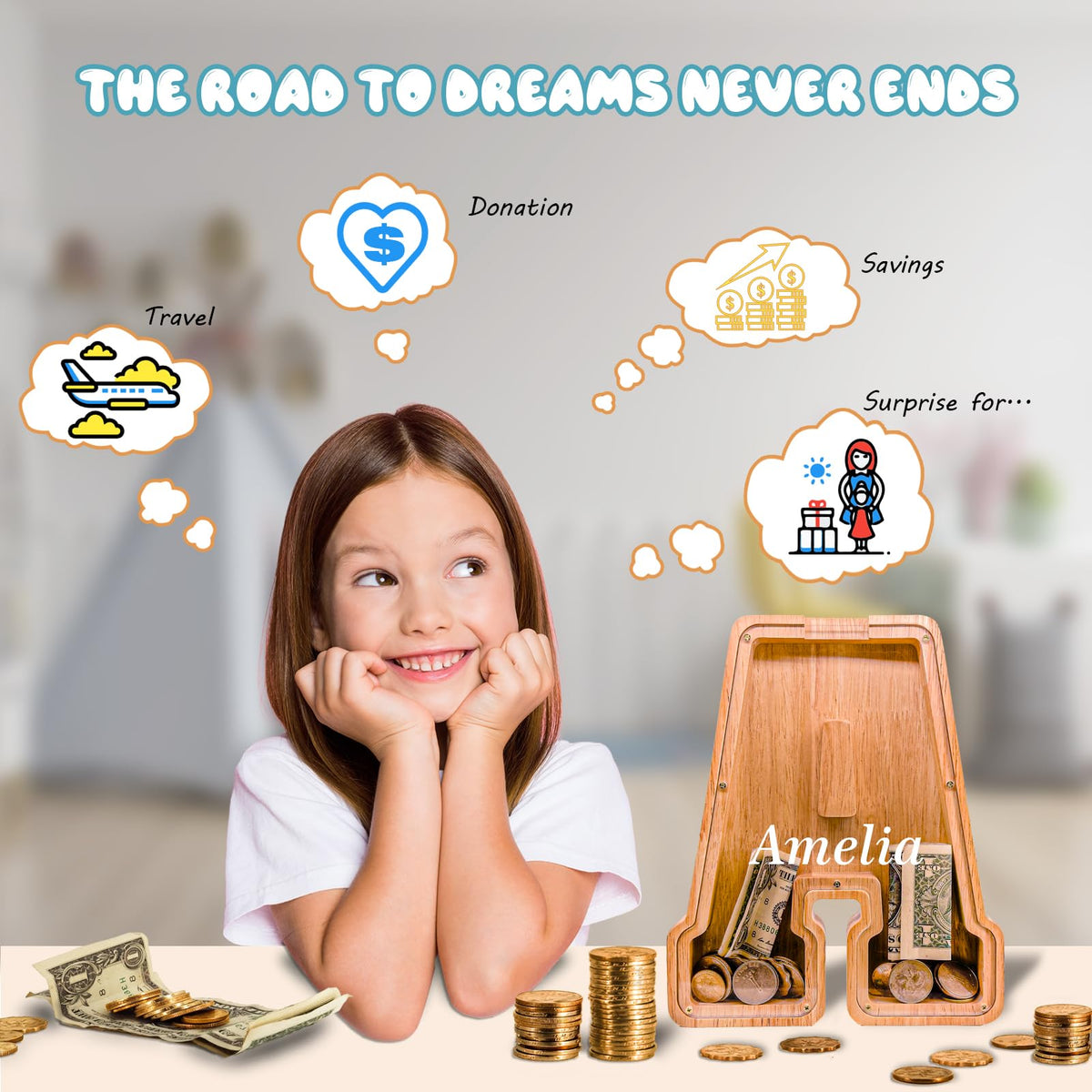 JOOMLAFLY letter piggy bank easy-access opening for quick deposits