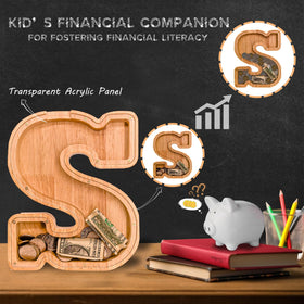 JOOMLAFLY personalized wooden piggy bank with engraved name.