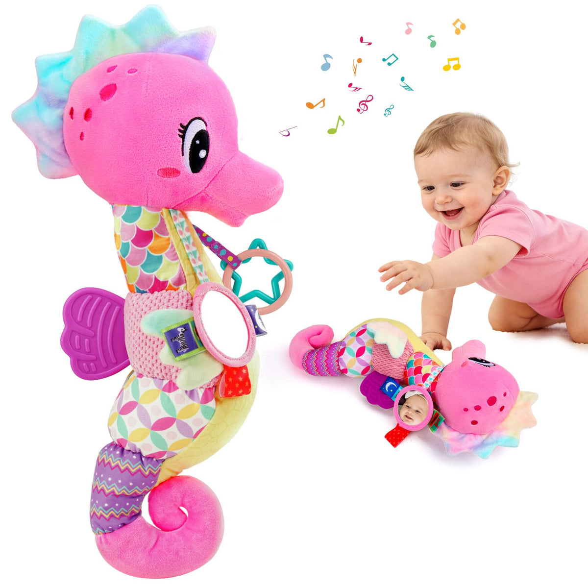 Joosharkidz seahorse musical 6-in-1 plush for baby play and calm moments