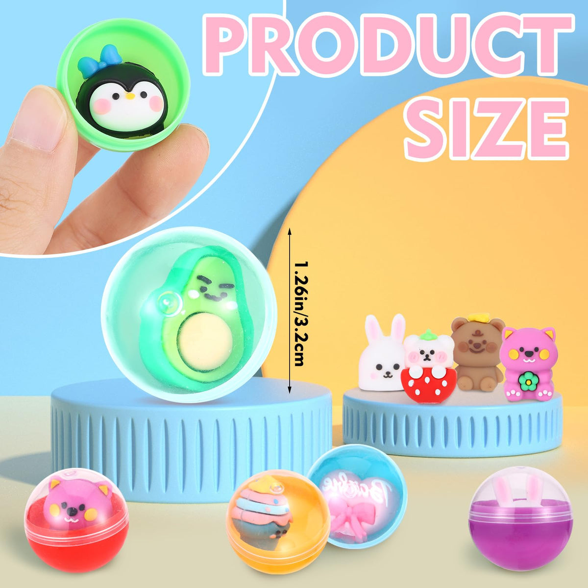 Joottuan kawaii round capsules showcase toys inside, ideal for vending and prizes.