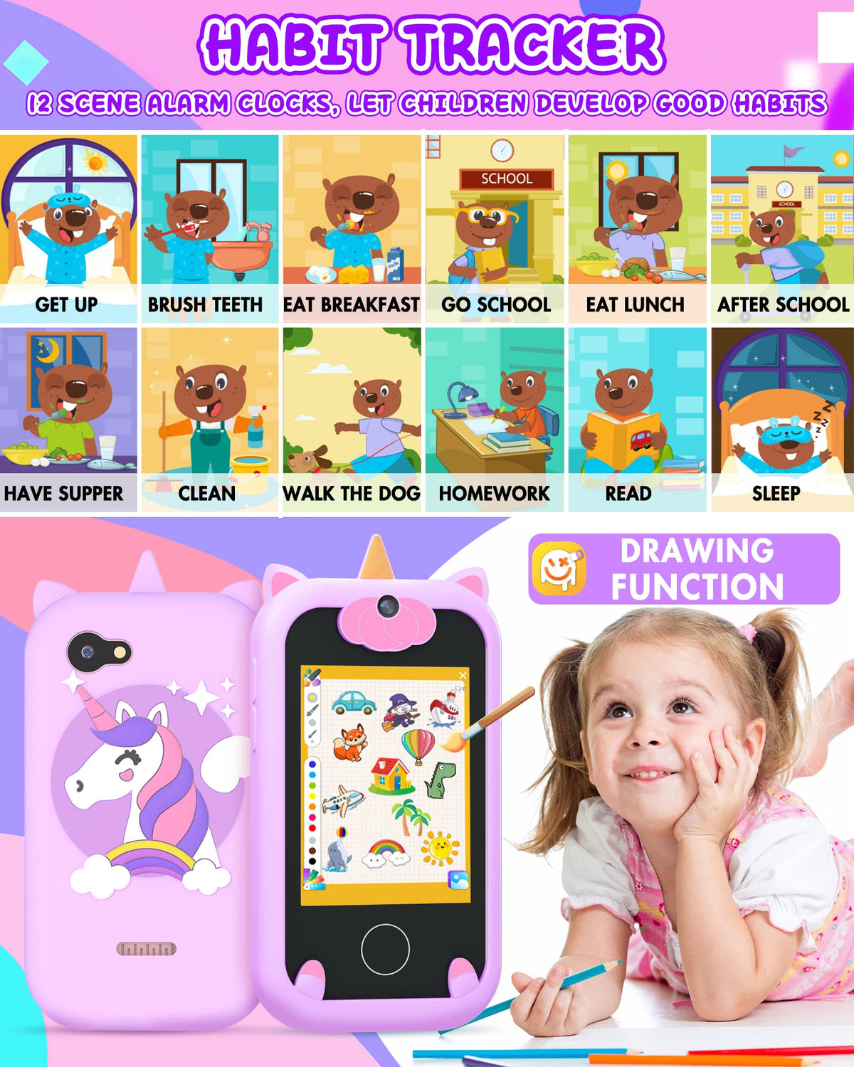 Joozfee Unicorn purple anti addiction feature helps parents manage screen time
