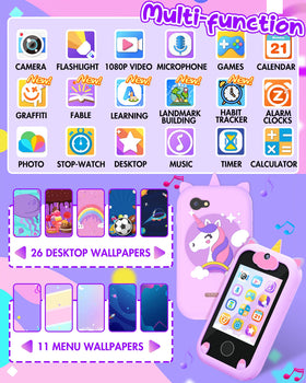 Joozfee Kids Smart Phone unicorn purple dual camera showcases easy selfies and creative shots for kids
