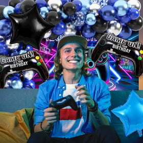 JOPHMO balloon arch kit in silver and blue brings arcade vibes to life