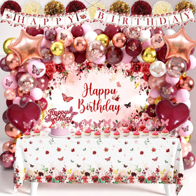 JOPHMO burgundy birthday banner backdrop for elegant photos