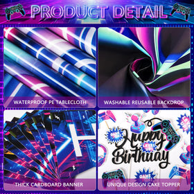 JOPHMO happy birthday banner with silver and blue game theme