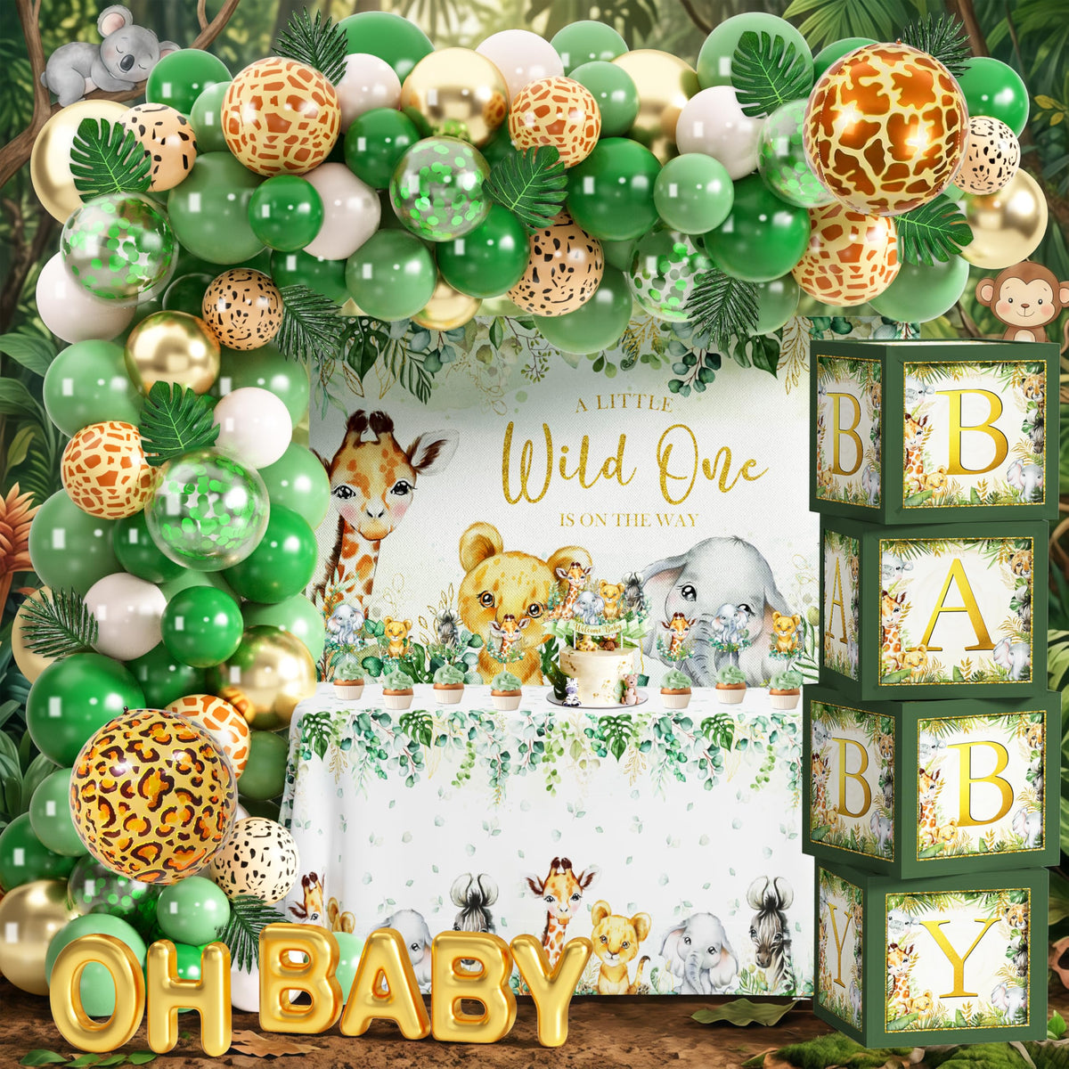 JOPHMO safari baby shower backdrop for a bold jungle photoshoot and setting