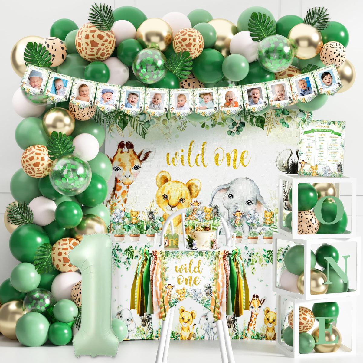 JOPHMO Wild One safari backdrop for vibrant jungle-themed birthday photos.