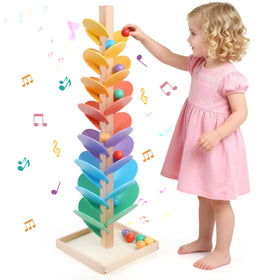 JOQQO wooden marble run tree base offers stable support for safe play.