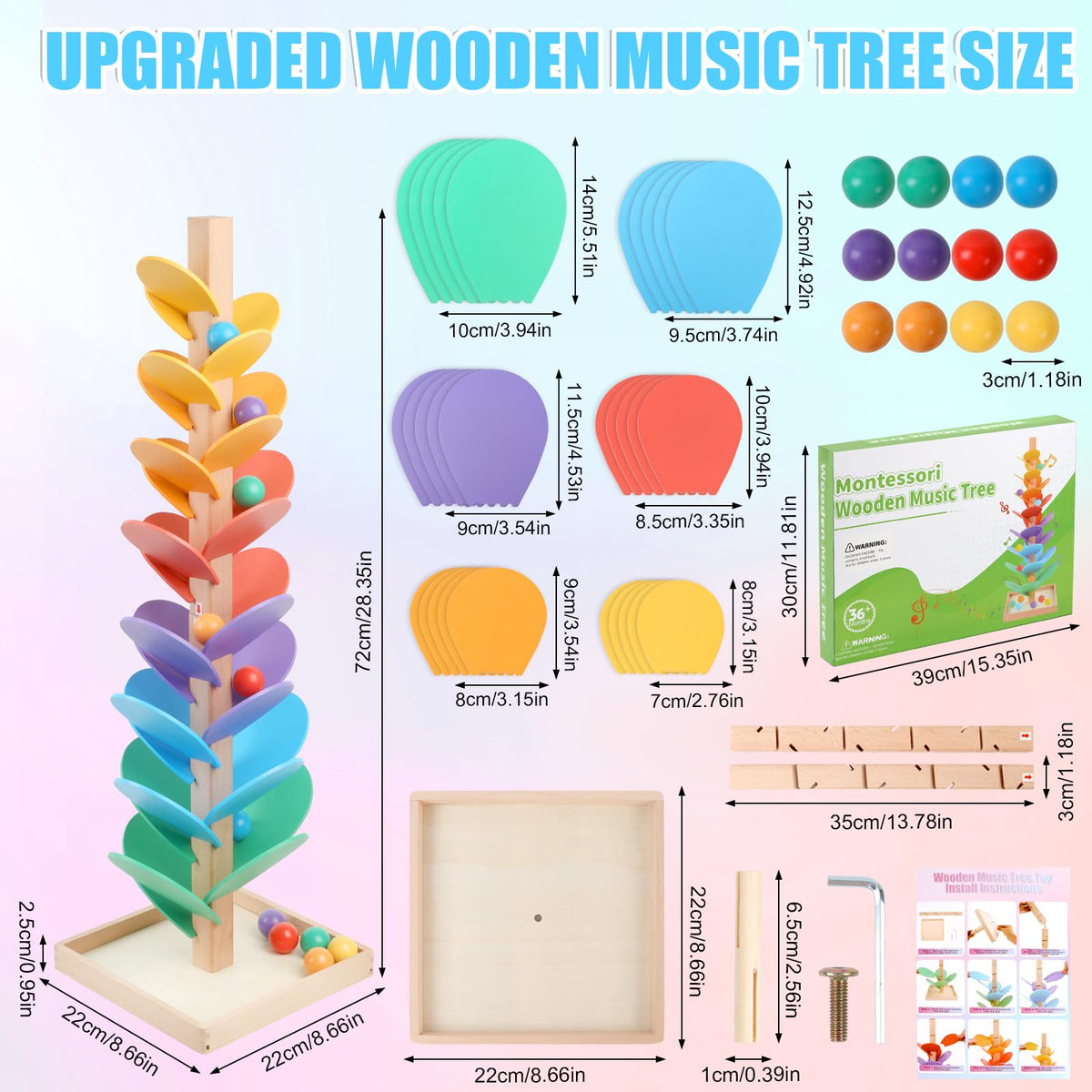JOQQO wooden marble run tree colorful leaves enhance visual tracking.