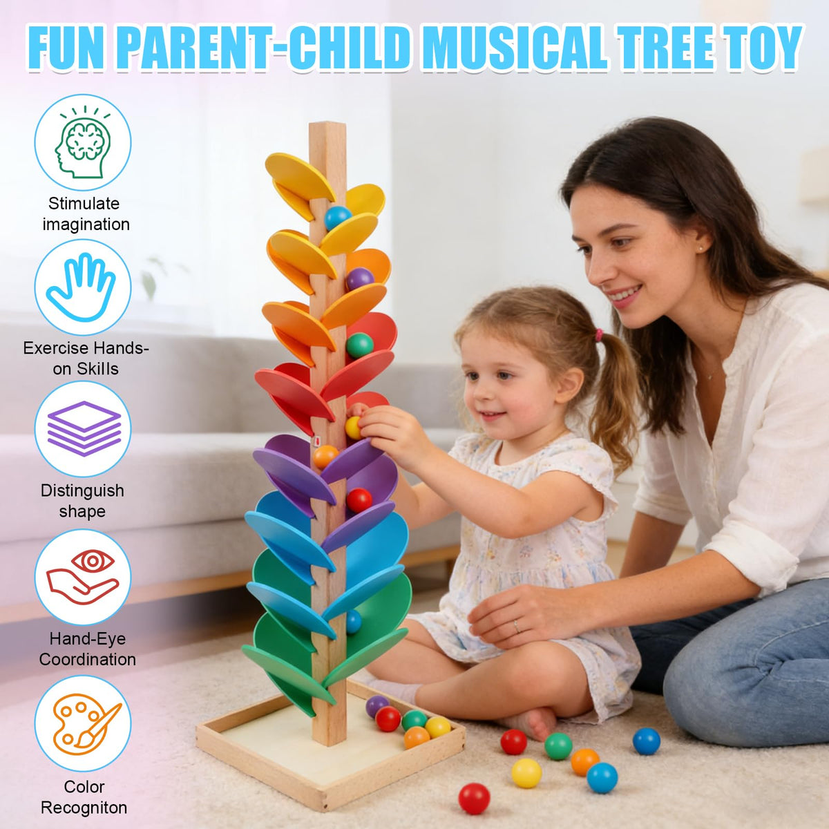 JOQQO wooden marble run tree kid playing demonstrates engaging exploration.