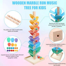 JOQQO wooden marble run tree leaves showcase colors and sorting play.