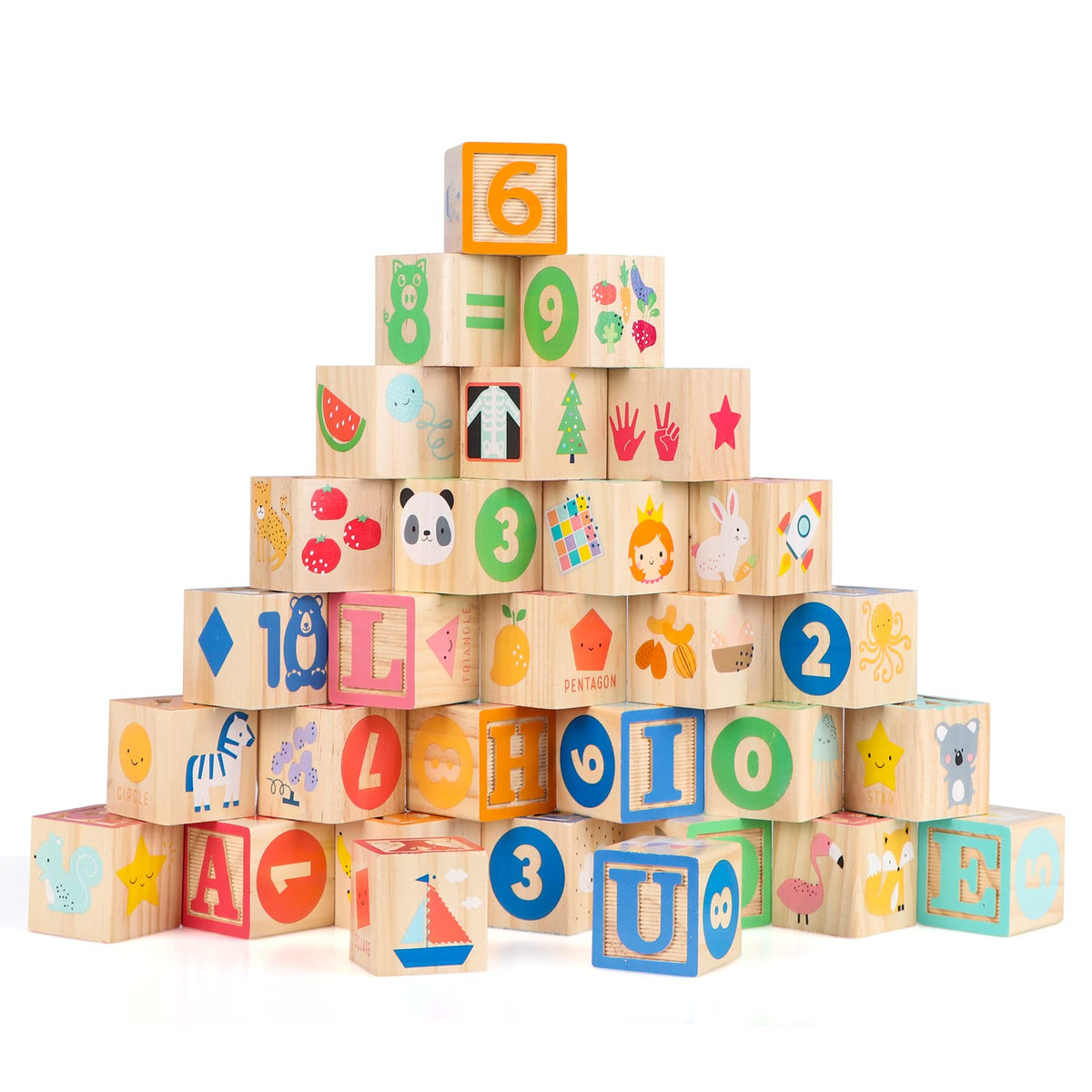 Joqutoys colorful patterns and shapes on blocks stimulate color and shape recognition
