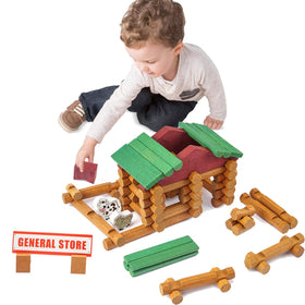 Joqutoys red roof wood log piece adds colorful detail to builds.