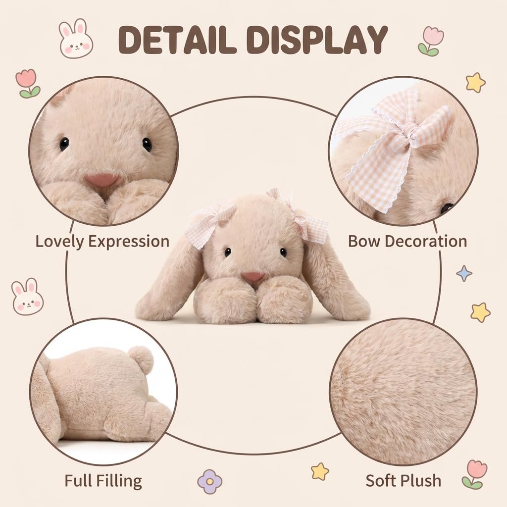 Jorkei Bunny plush beige with droopy ears listening for stories