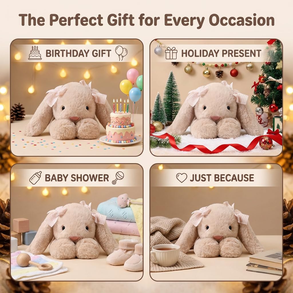 Jorkei Bunny plush 14-inch size, ideal for hugs on the go