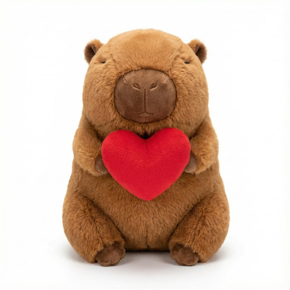 Jorkei Valentine’s Heart-Holding Capybara Plush with soft cuddle texture