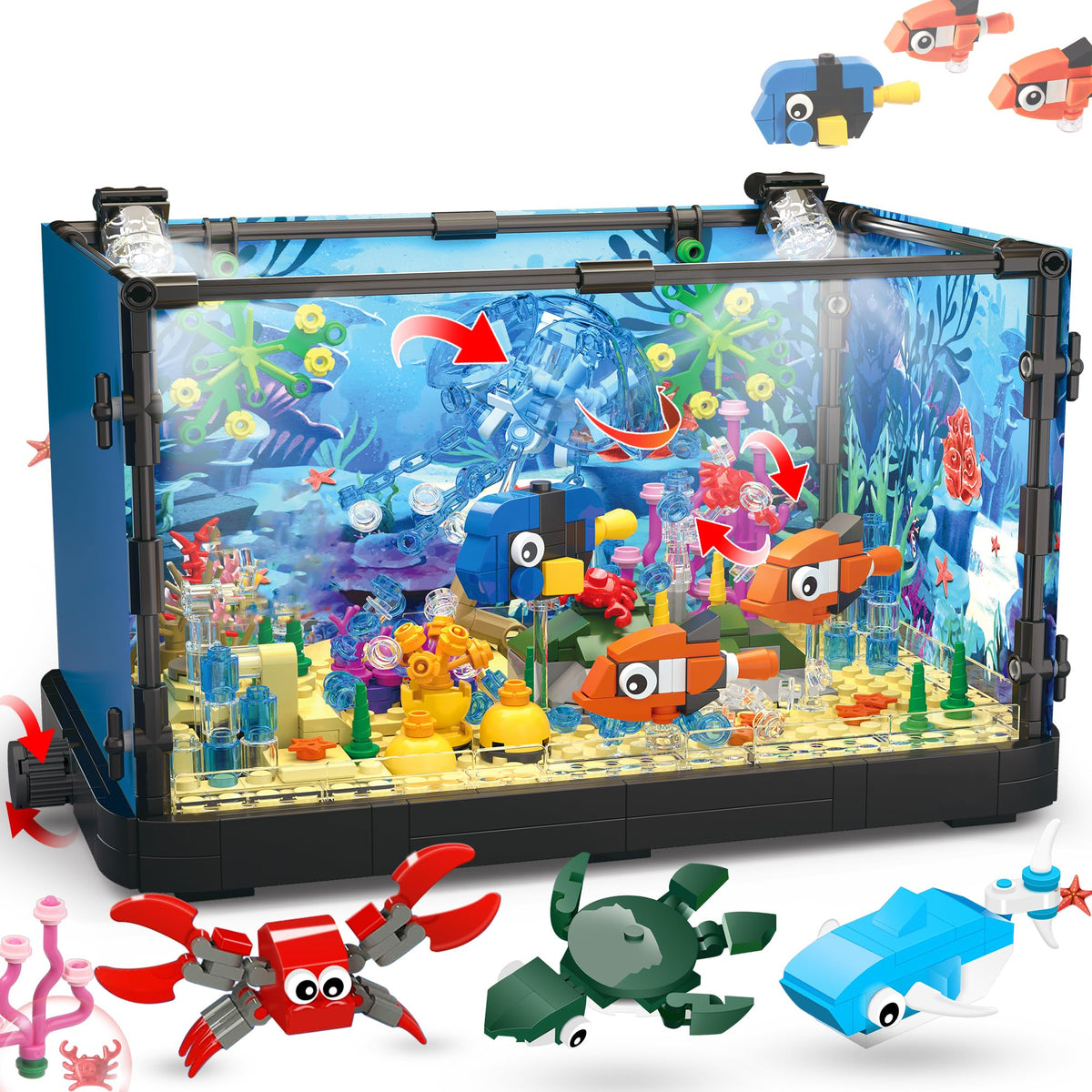 Jorumo fish tank building block creates an immersive underwater scene for display