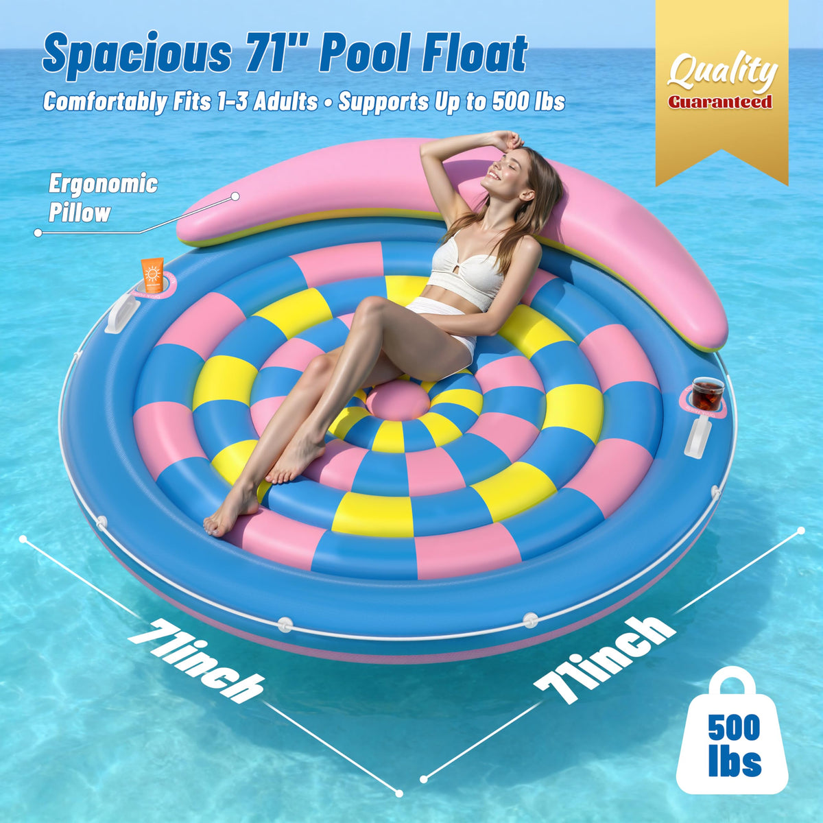 JOSEN 71-inch round lounger supports up to 500 lbs with stable balance.