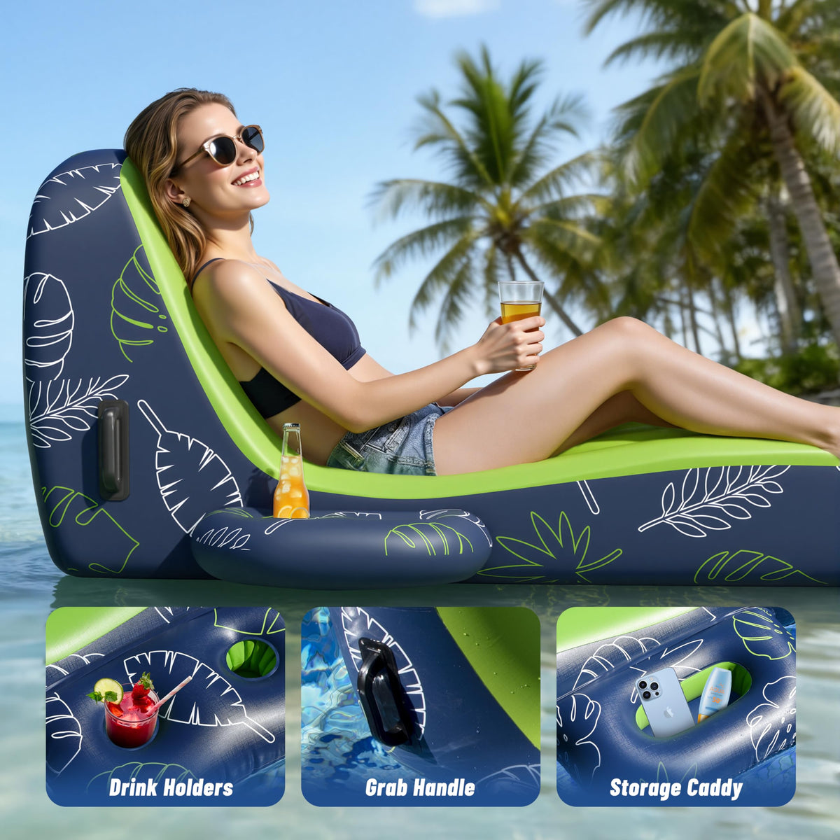 JOSEN pool float 66x35 inches supports up to 350 pounds