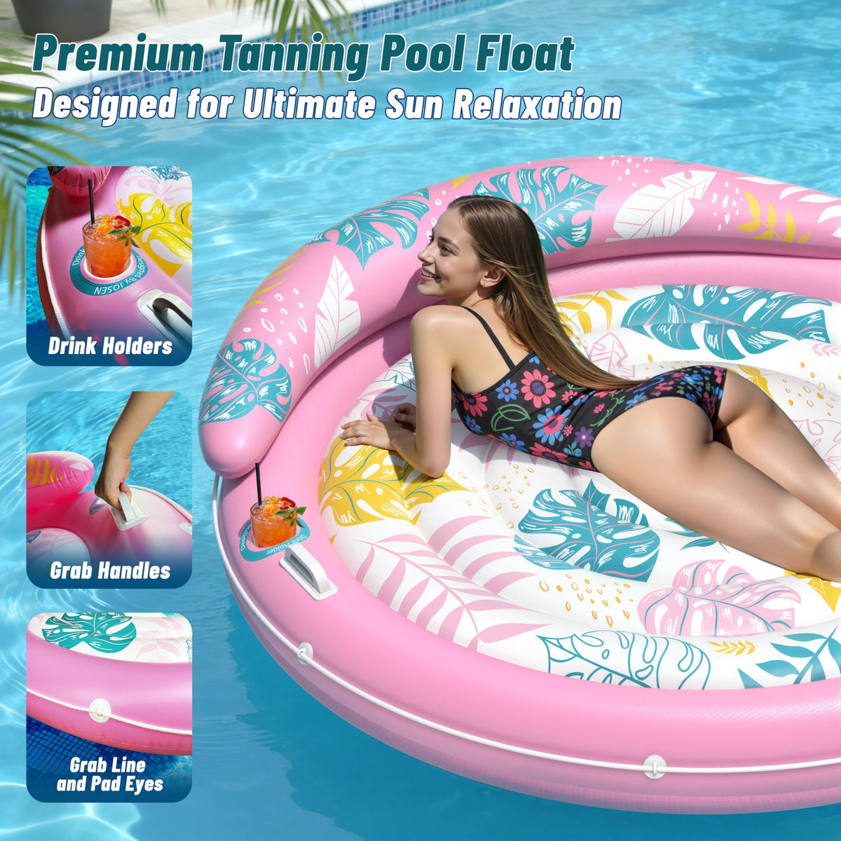 JOSEN round float features two cup holders for drinks during lakeside lounging