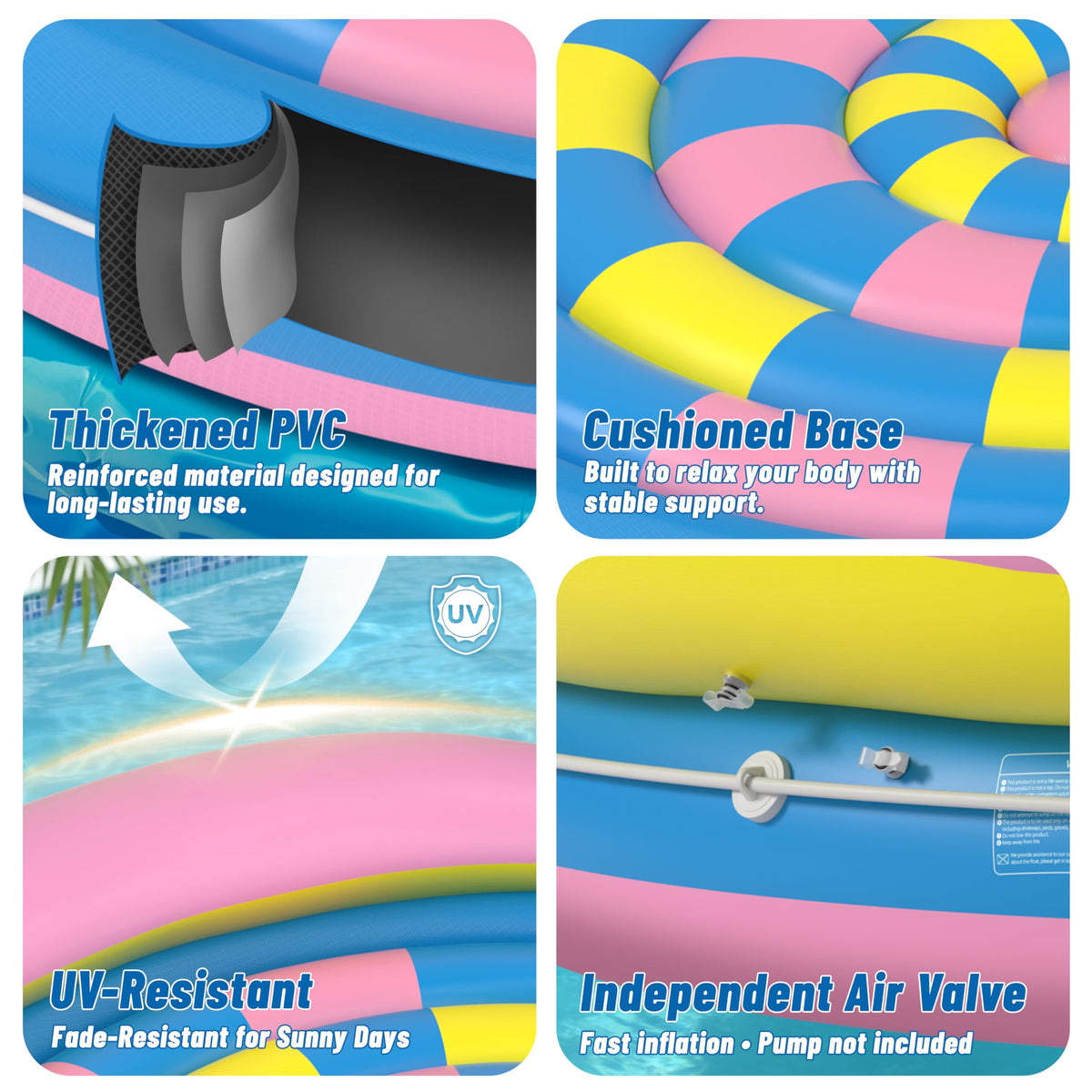 Durable 0.3mm PVC construction for lakes and rivers.